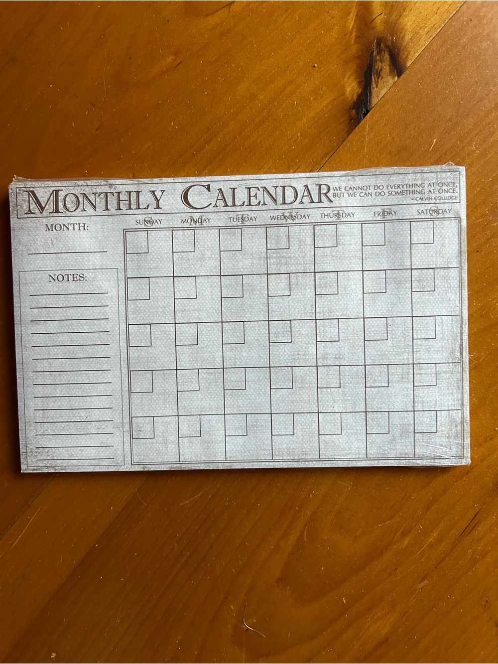 Monthly Calendar Note Pad
